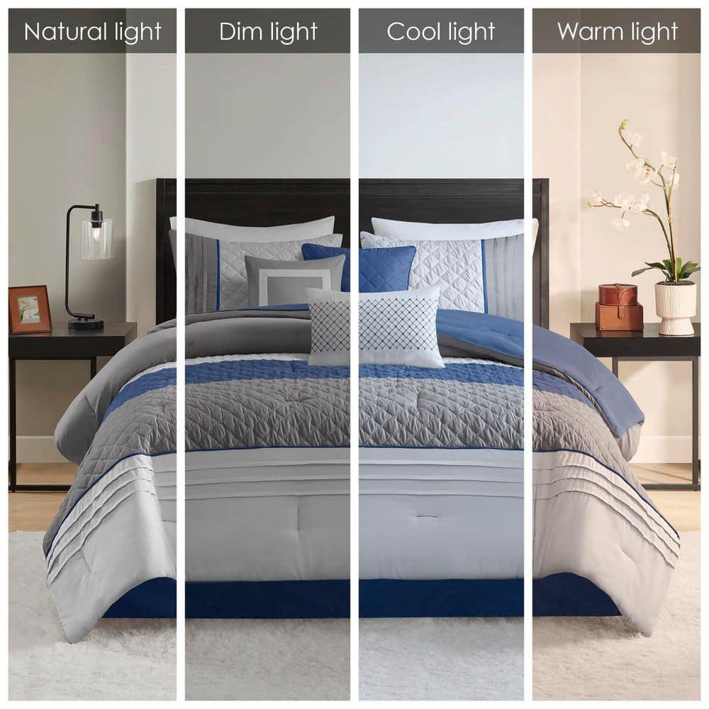 Madison Park Jenson 7 Piece Color Block Stripe Comforter Set with Throw Pillows