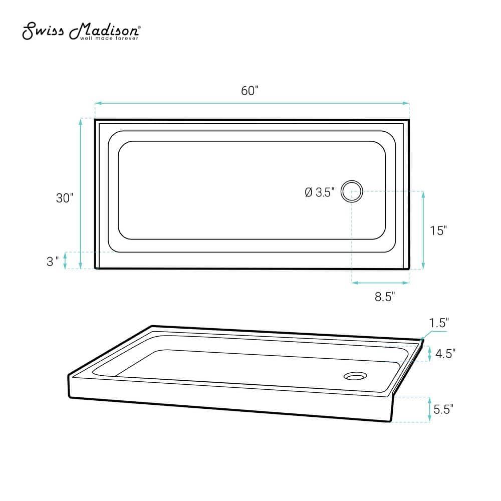 Voltaire 60 X 30 Shower Pan Base With Left Drain In Glossy