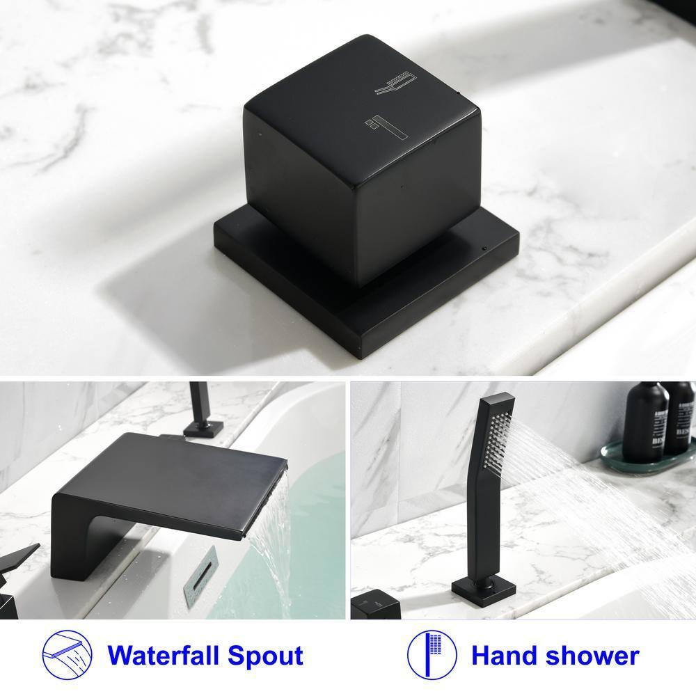 Boyel Living Single-Handle Shower Head Bathroom Bathtub Faucet, Deck Mount Roman Tub Faucet with Hand Shower and Water Suply Hose Waterfall Bath Tub Filler in Matte Black