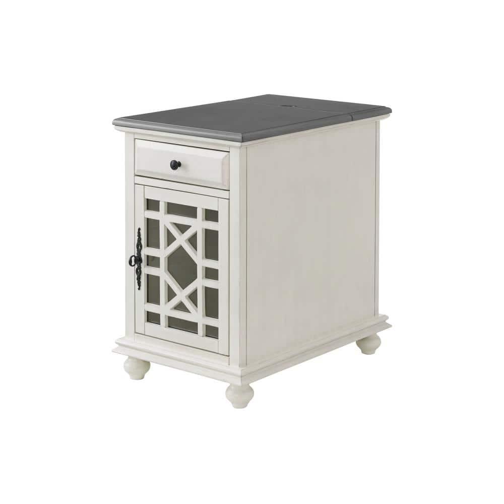 Martin Svensson Home White with Gray Top Elegant Chairside Table with Power