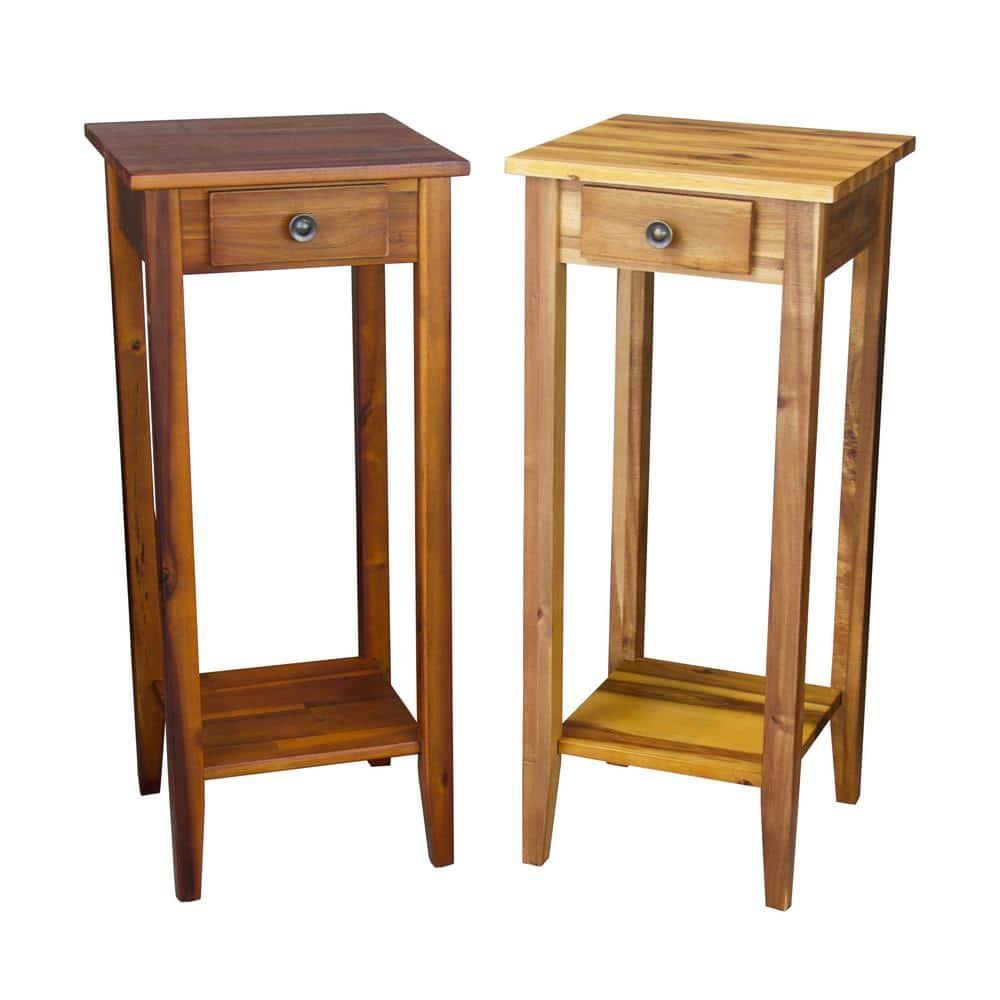 Casual Contemporary Living 2-Tier Solid Acacia Plant Stand with Drawer - Mahogany