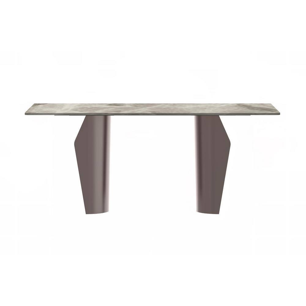 LeisureMod Zelan Modern 62” Rectangular Dining Table for 4 to 8 People with Sintered Stone Top and Stainless Steel Base in Deep Grey