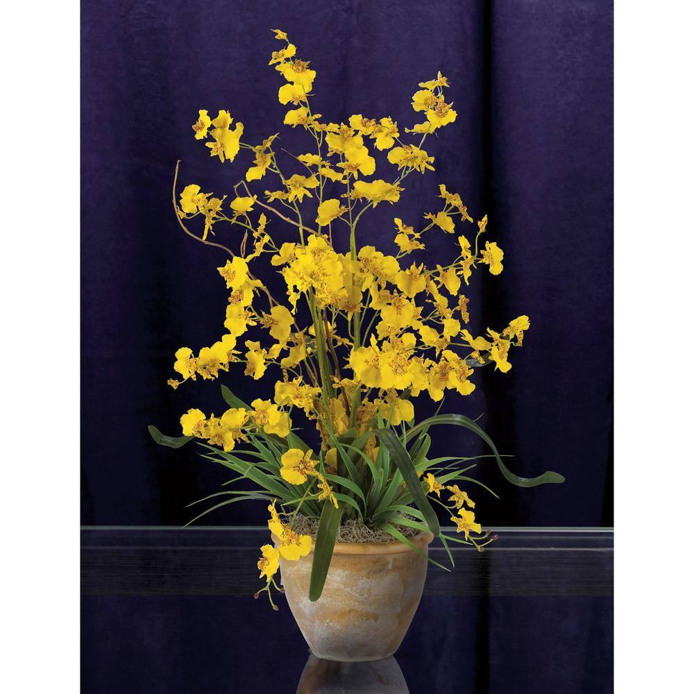 Nearly Natural Dancing Lady Artificial Orchid Artificial Flower Arrangement, Yellow
