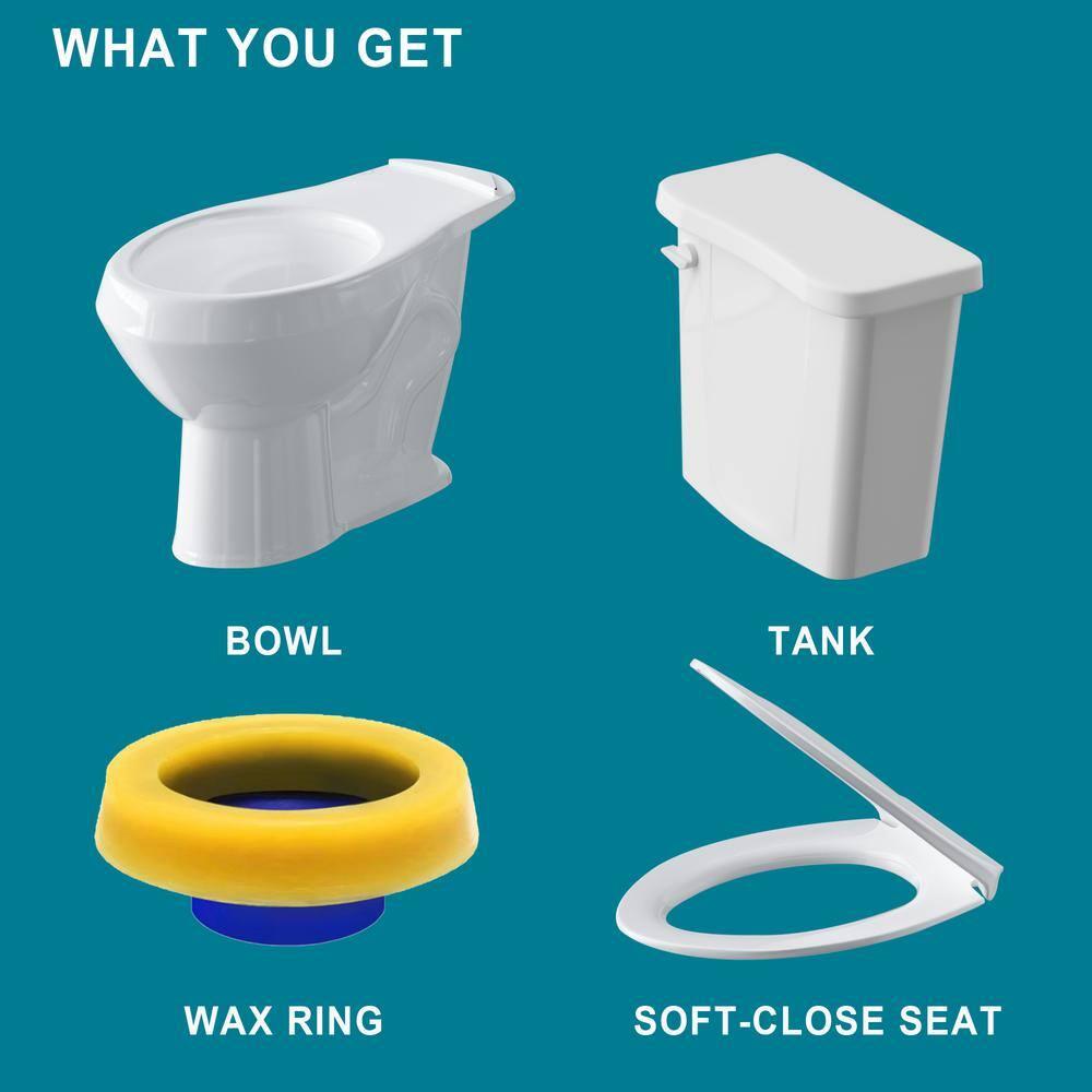 19 in. 2-Piece Toilet 1.1/1.6 GPF Dual Flush Round White Toilet ADA Height with Soft-Close Seat