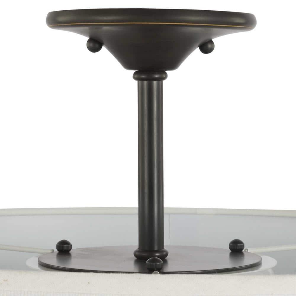 Progress Lighting, Inspire Collection, 3-Light Semi-Flush Mount, Antique Bronze, Off-White Linen Shade