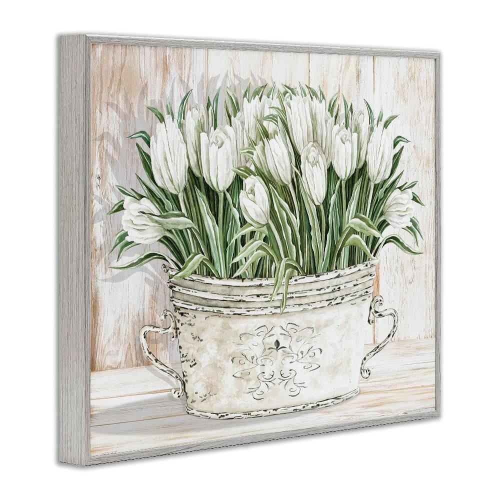 Stupell Industries White Tulip Flowers Fresh Vintage Country Tin Painting Framed Giclee Texturized Art by Cindy Jacobs