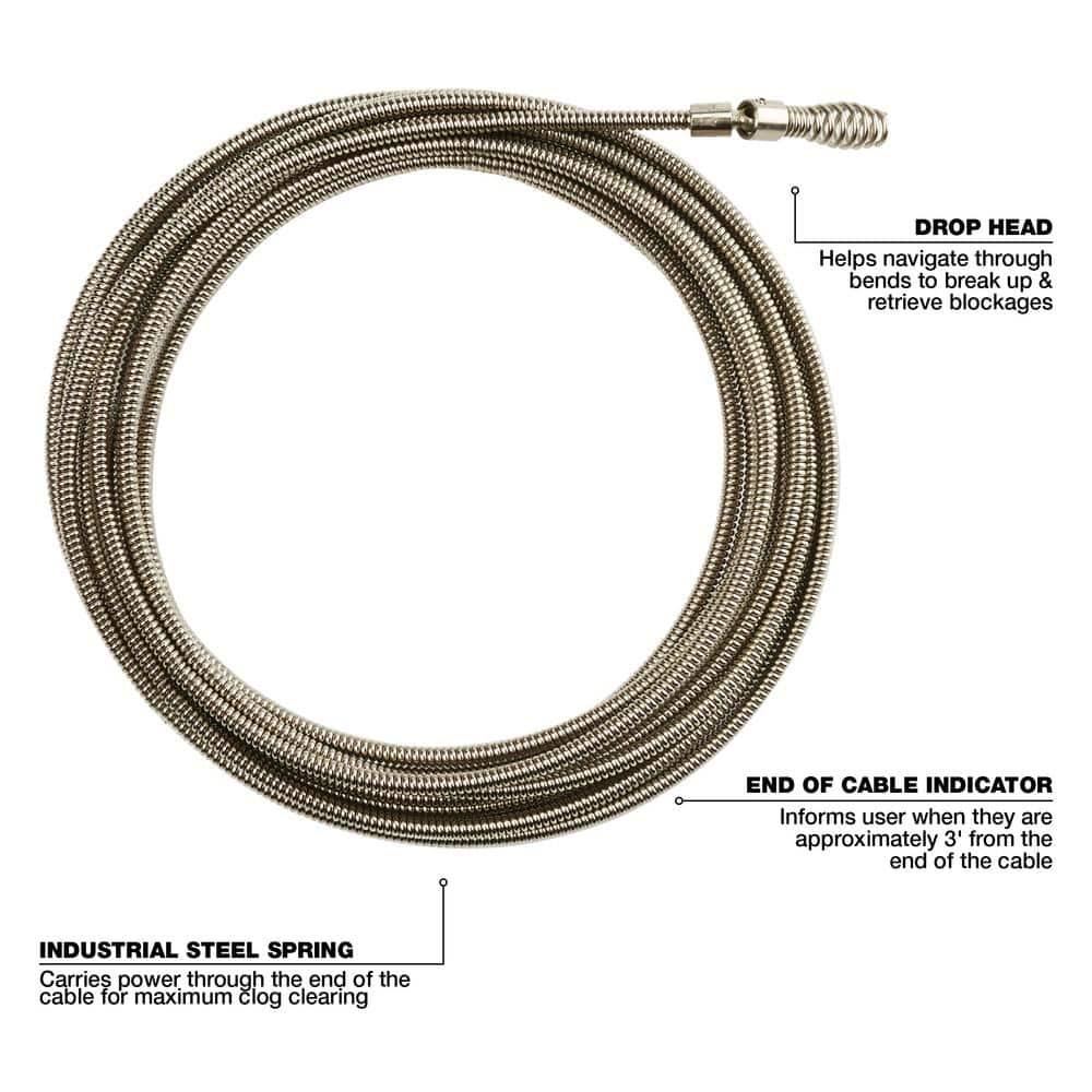 Milwaukee 25 ft Steel Drop Head Replacement Drain Cable