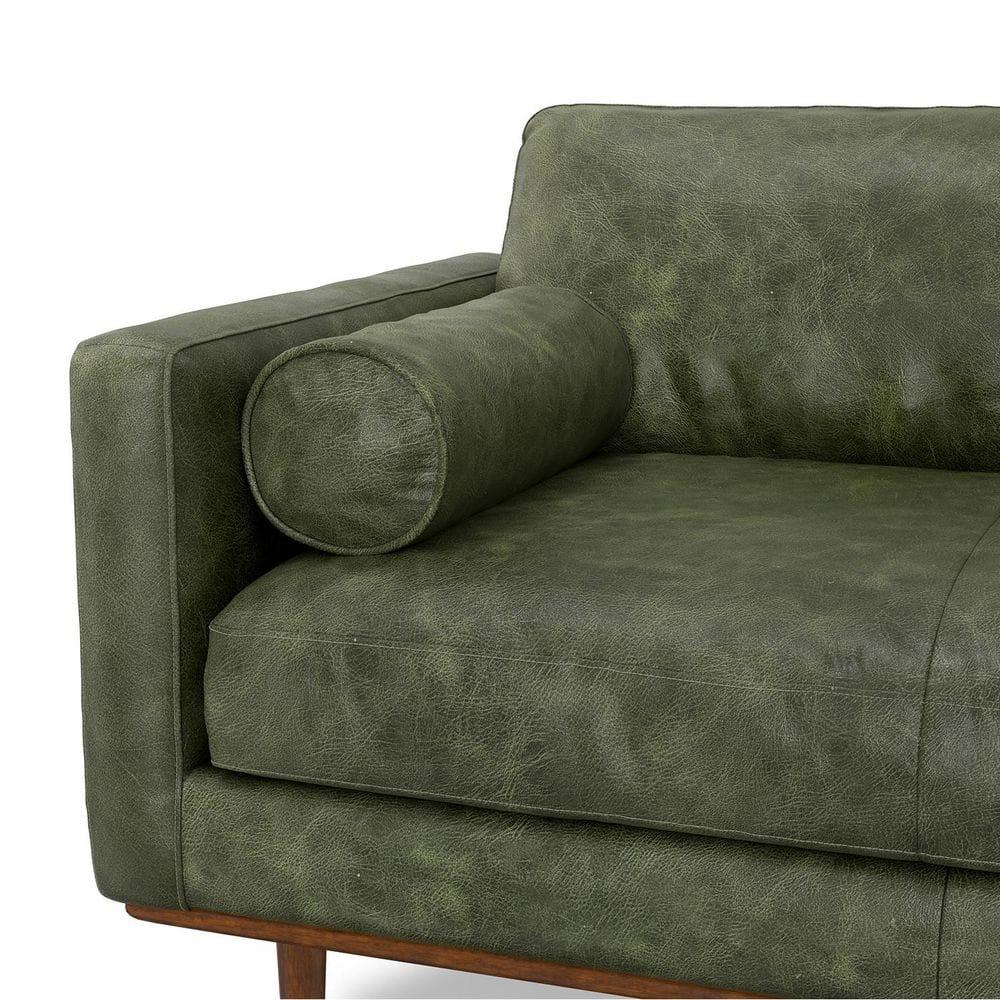 Simpli Home Morrison Genuine Leather Sofa, Mid-Century Modern Couch for Living Room, Handcrafted with Removable Cushions
