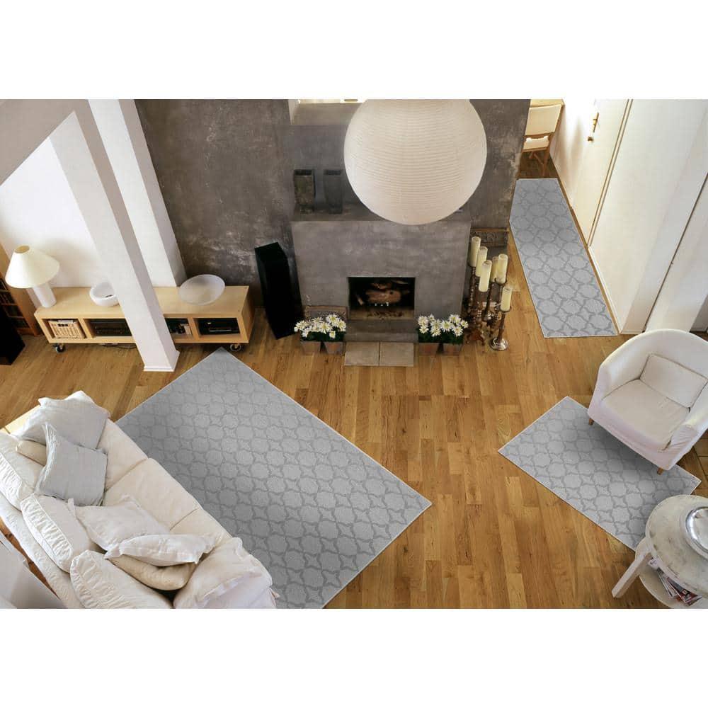 Garland Rug Sparta Indoor Rug Set, 3 Piece Set (2'x5',3'x4', 5'x7') Silver