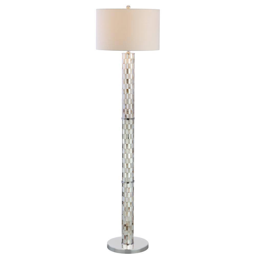 JONATHAN Y JYL1057A Liam 63.5" Seashell Mosaic LED Floor Lamp, Coastal, Traditional for living room, dinning room, bedroom, office Bulb Included, Cream