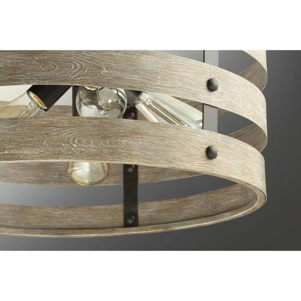 Progress Lighting Gulliver 3-Light Semi-Flush Convertible Ceiling Light, Graphite, Wood Grained Texture