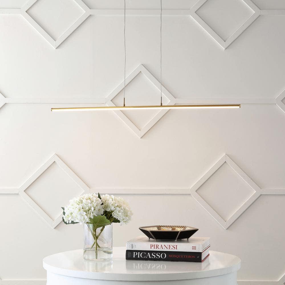 JONATHAN Y JYL7023C Conley 39.5" Adjustable Integrated LED Metal Linear Pendant, Brass Gold for Kitchen, Dining Room, Living Room