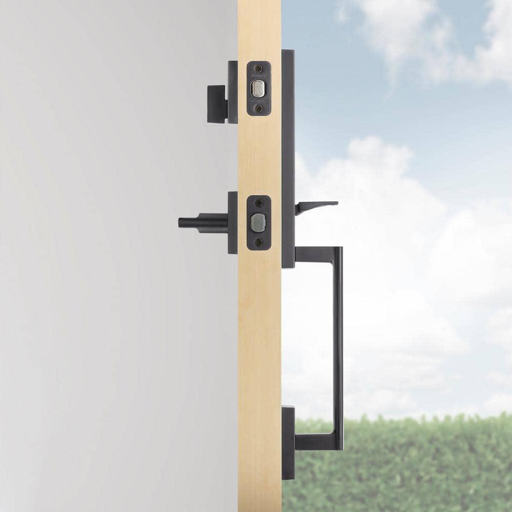 Vancouver Matte Black Keyed Entry Door Handleset with Halifax Passage Handle Featuring SmartKey Security