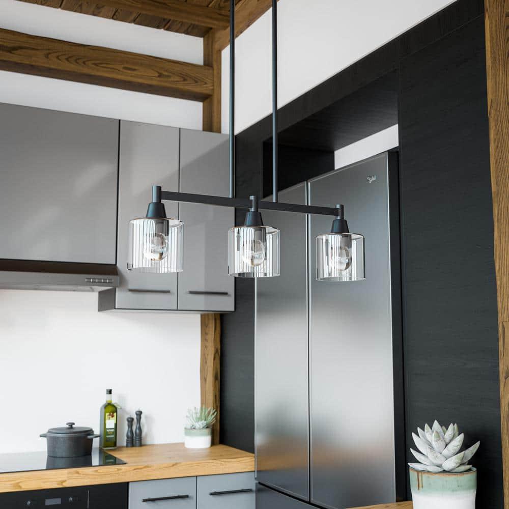 Hampton Bay Oron Black Linear Island Pendant Hanging Light, Kitchen Lighting