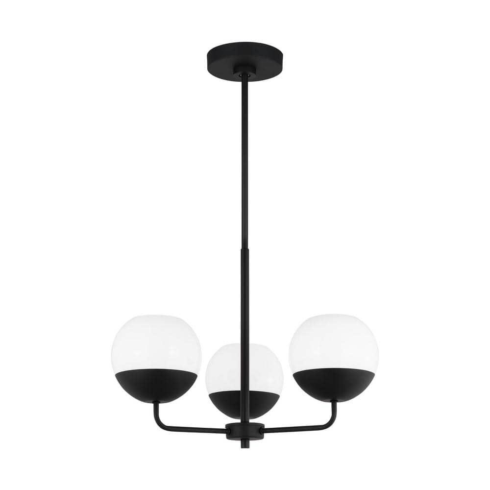 Midnight Black Steel Chandelier with Milk Glass Shades