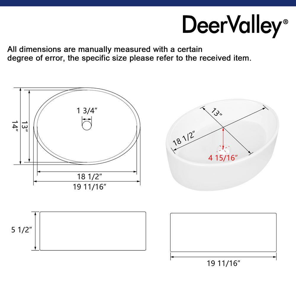DeerValley 19.7'' x 14'' White Oval Vitreous China Vessel Bathroom Sink