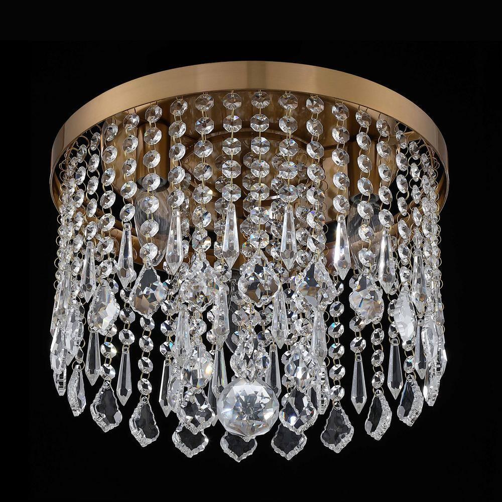 C Cattleya  3-Light 13" Antique Brass Finish Crystal Flush Mount Ceiling Light