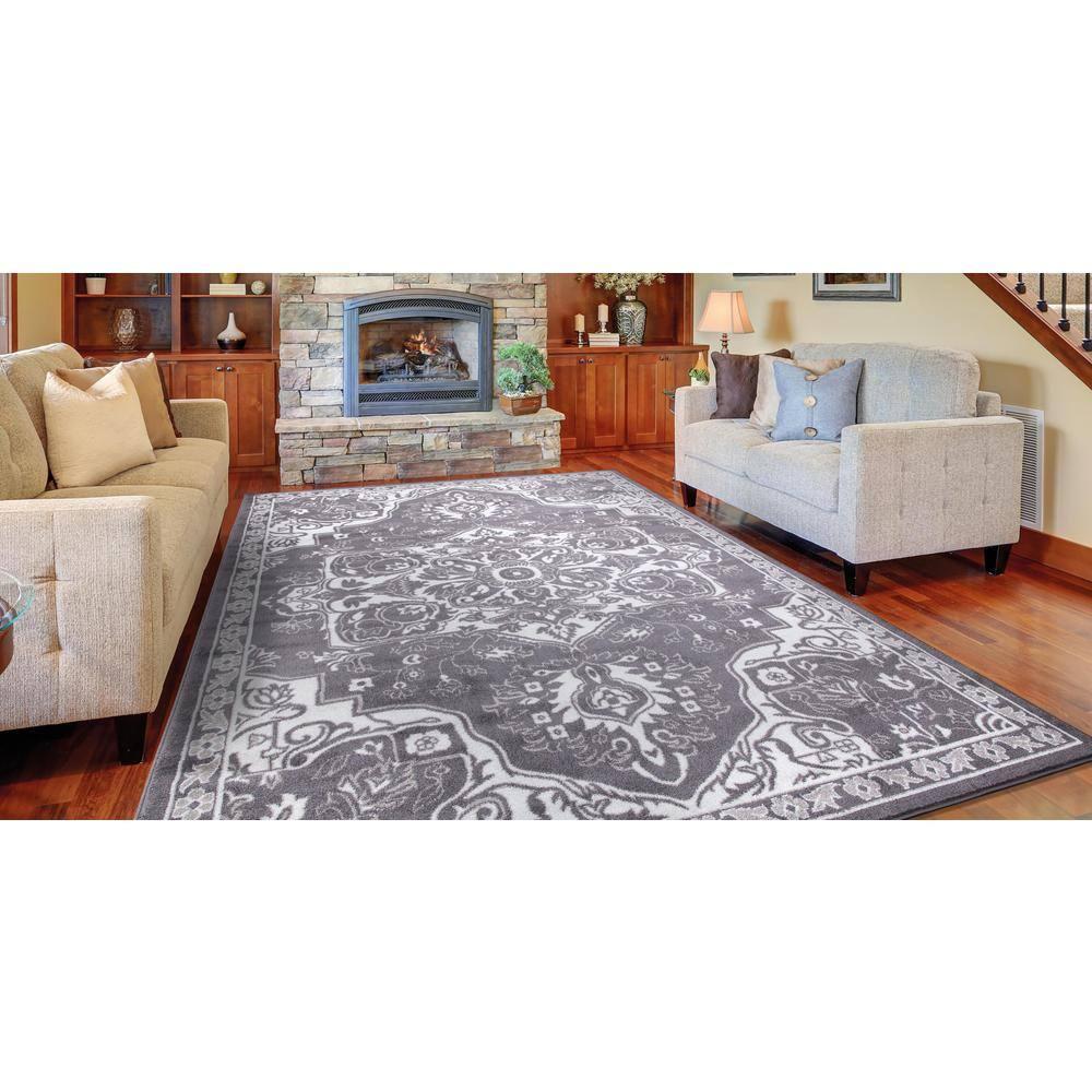 Concord Global Trading Concord Global Jefferson Collection Vintage Area Rug Grey/Ivory 6'7"x9'3" 7' x 9' Bedroom