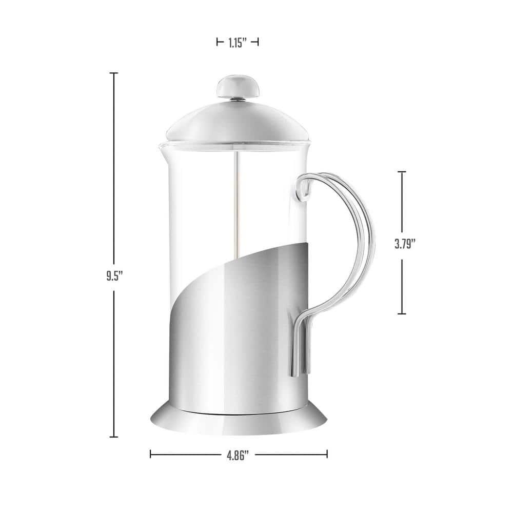 OVENTE French Press Coffee Maker, 4 Level Stainless Steel Filter System, Borosilicate Heat Resistant Glass Carafe with Free Measuring Scoop, Silver