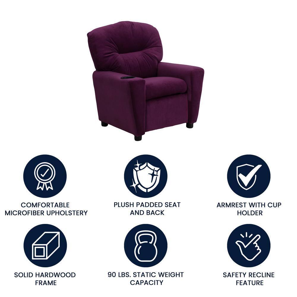 Flash Furniture Chandler Contemporary Purple Microfiber Kids Recliner with Cup Holder