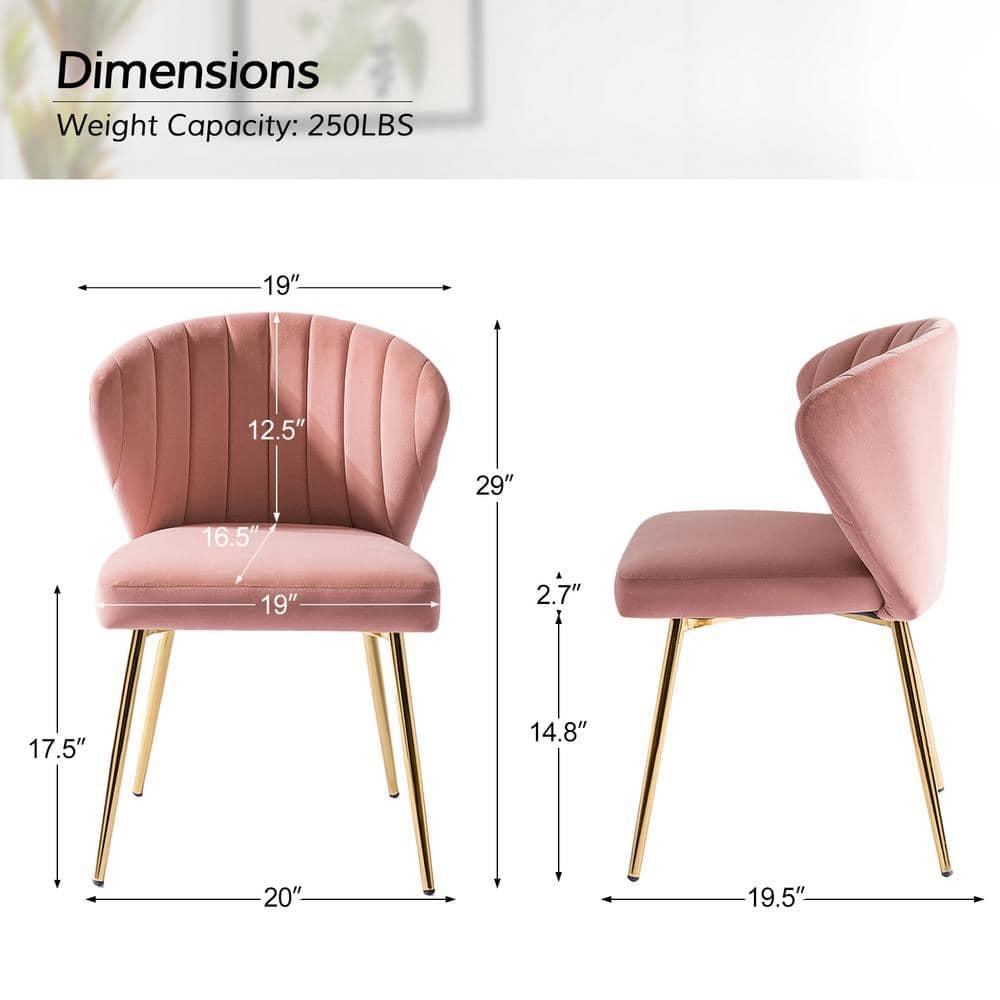 Wingback Pink Dining Chair Small Velvet Makeup Vanity Chair Metal Legs Home Bedroom