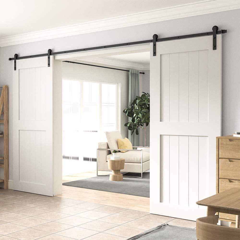 LAZ Black Steel Double Door Barn Door Hardware Kit Standard Double (NOT INCLUDE DOORS)
