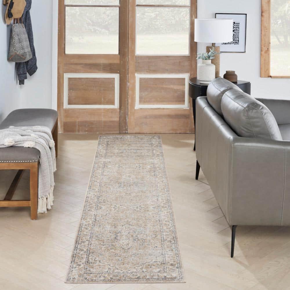 Nourison Astra Machine Washable Vintage Medallion Indoor Bathroom, Kitchen Runner Rug Beige 2'2" x 10'