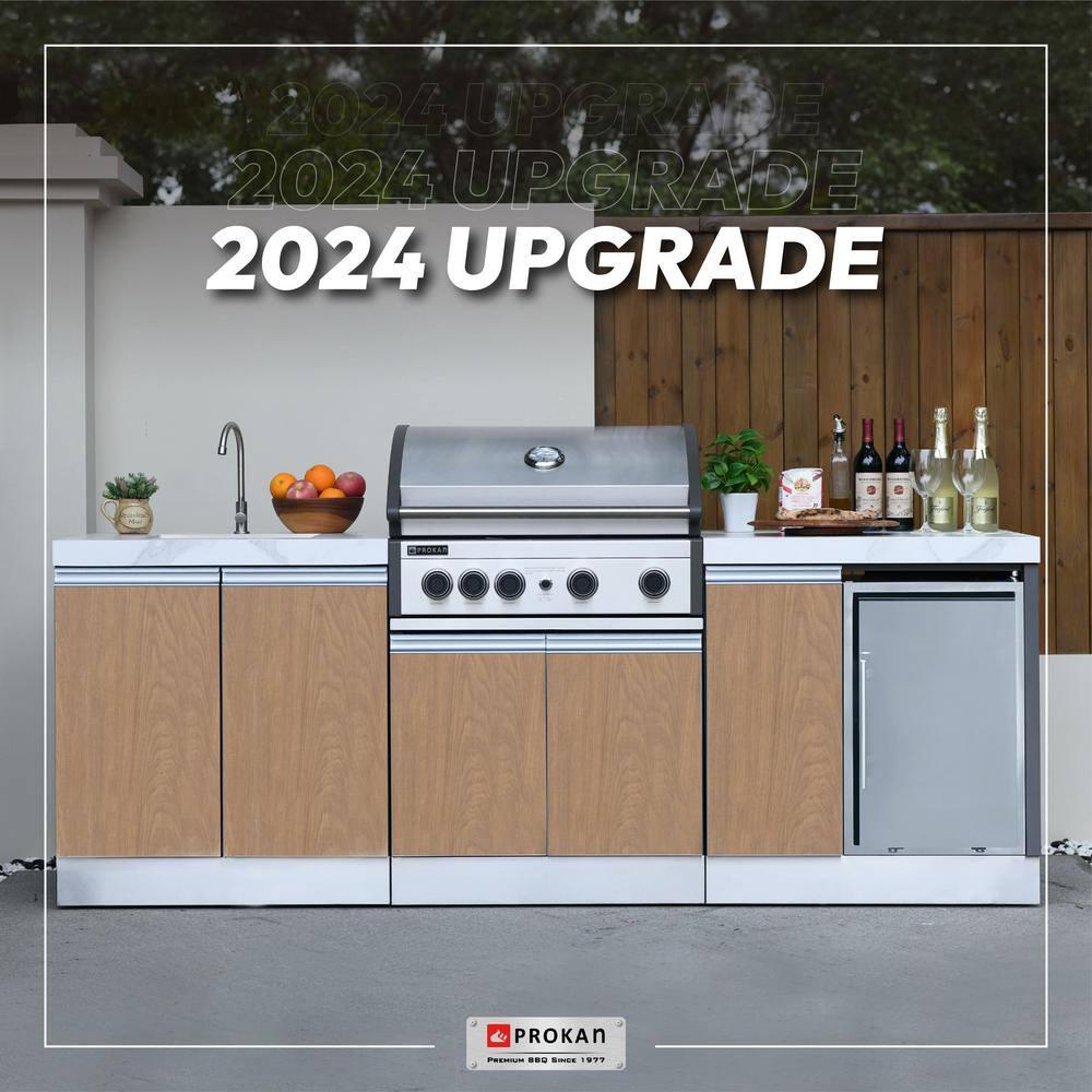 Prokan Bespoke 94" 5B - 3 Modular Outdoor Kitchen In Wood Pattern Panels
