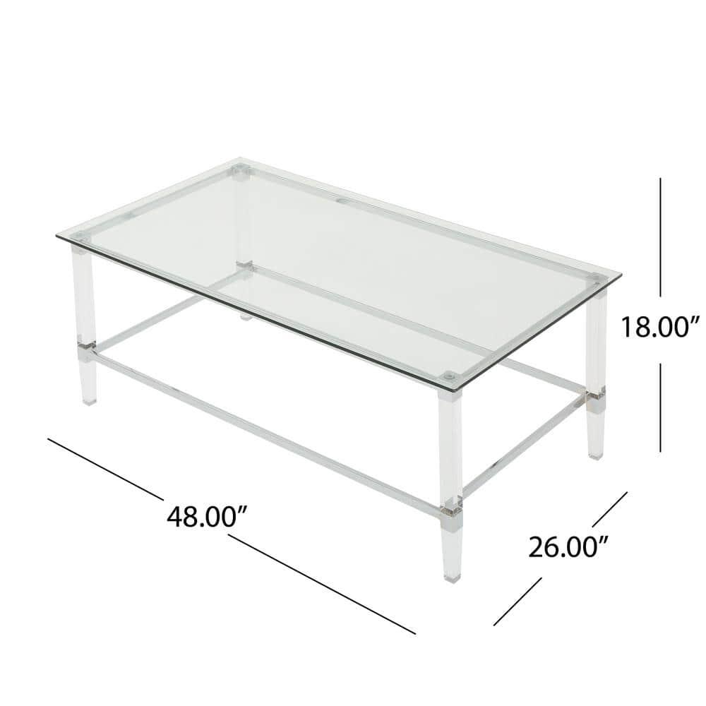 Noble House Liat Modern Tempered Glass Rectangular Coffee Table with Acrylic and Iron Accents