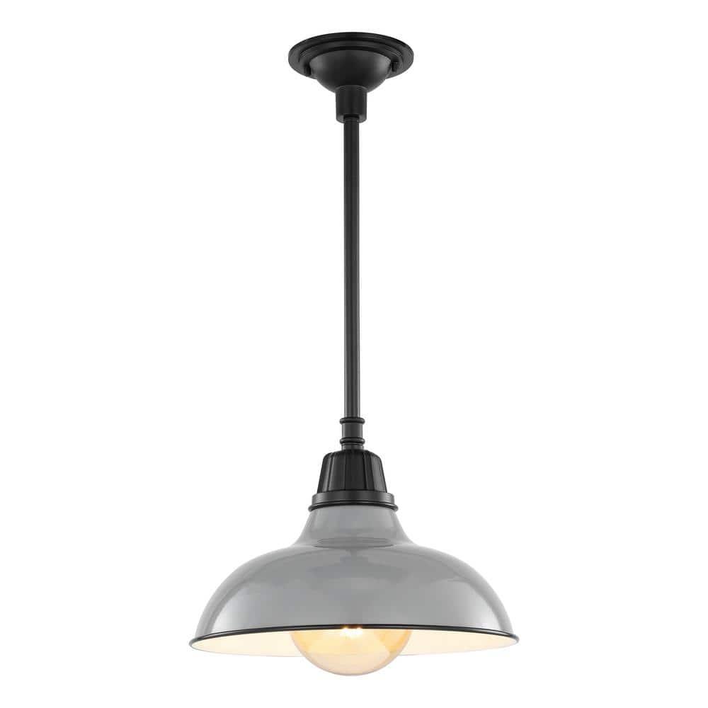Jasper 12.25" 1-Light Farmhouse Industrial Indoor/Outdoor Iron LED Pendant, Gray