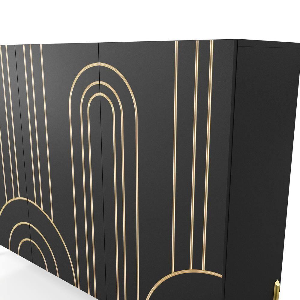 24/7 Shop At Home Touchsoft Glam 4 Shelf Sideboard Buffet with Adjustable Shelves Black: Modern Storage Credenza, Metal Frame