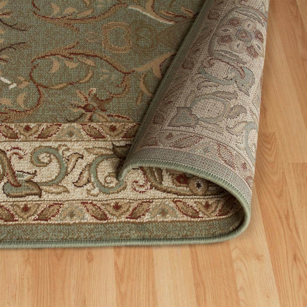 Everina Traditional Oriental Floral Scroll Classic Vines Indoor Area Rug in Green