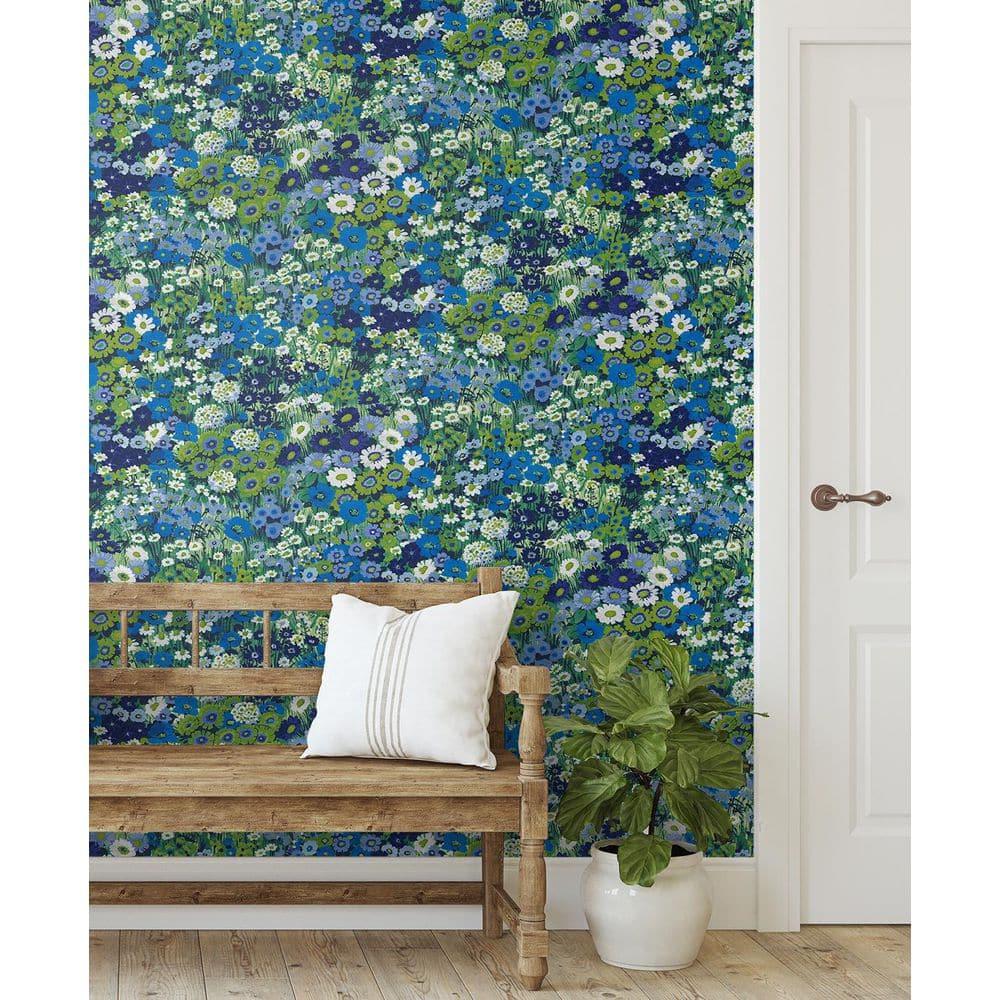Bright Blue and Sap Green Floral Peel and Stick Wallpaper