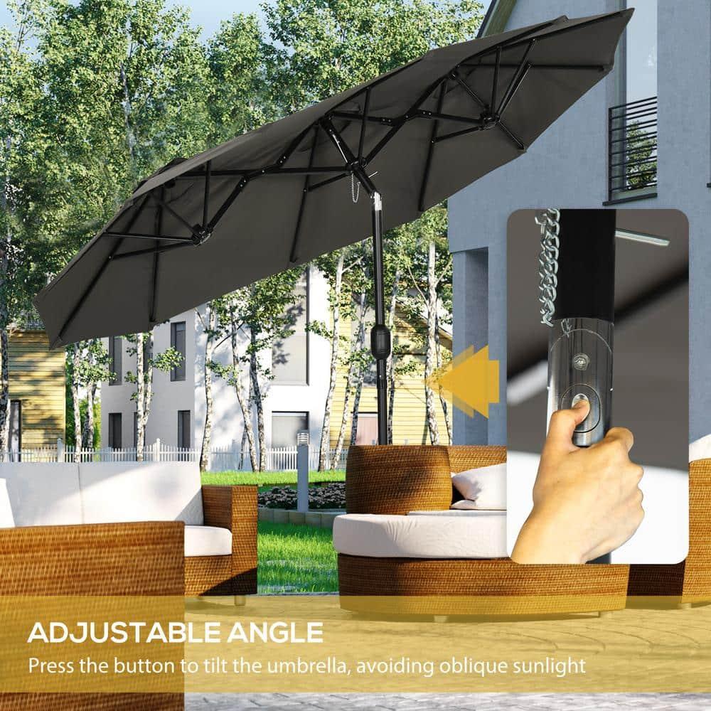 Outsunny 9.7' Double-sided Patio Umbrella with 3 Air Vents, Tilt and Crank, Outdoor Umbrella, Gray
