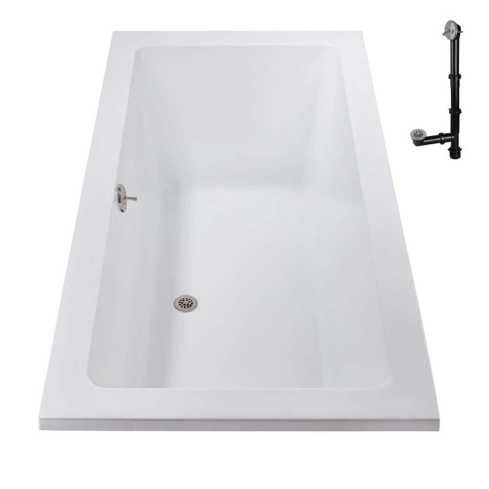 60" x 32" Acrylic Soaking Drop-In Bathtub, Drain Included