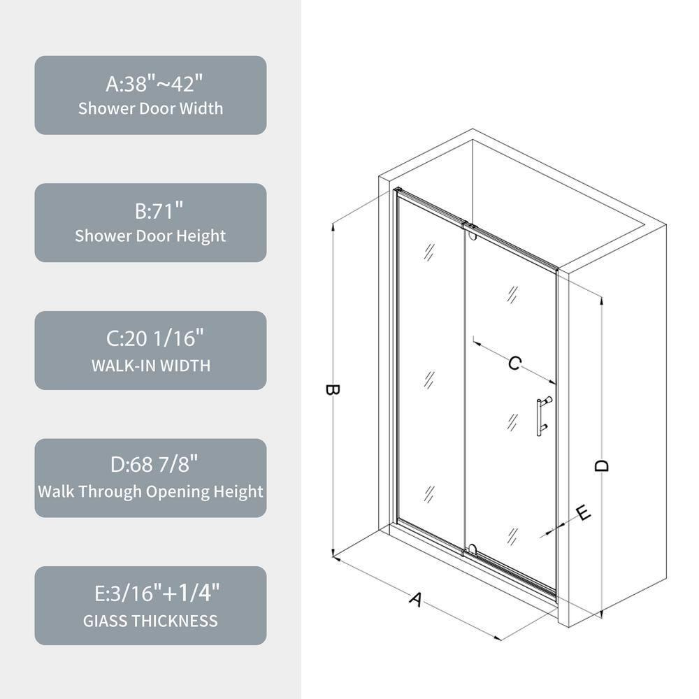 RAY'S RUGS & FLOORING LLC 12RRFR142461LTS 38-42" W x 71" H Pivot Frame Sliding Shower Door with 6mm Tempered Glass