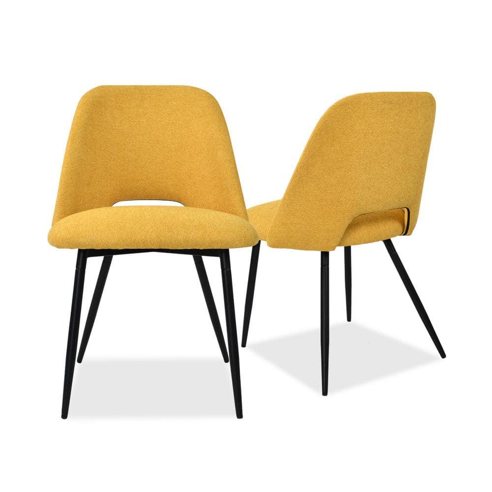 Edwin 21.6" Wider Seat Yellow Upholstered Dining Chairs Set Of 2,Modern Kitchen Armless Dining Chair With Black Metal Legs-Maison Boucle