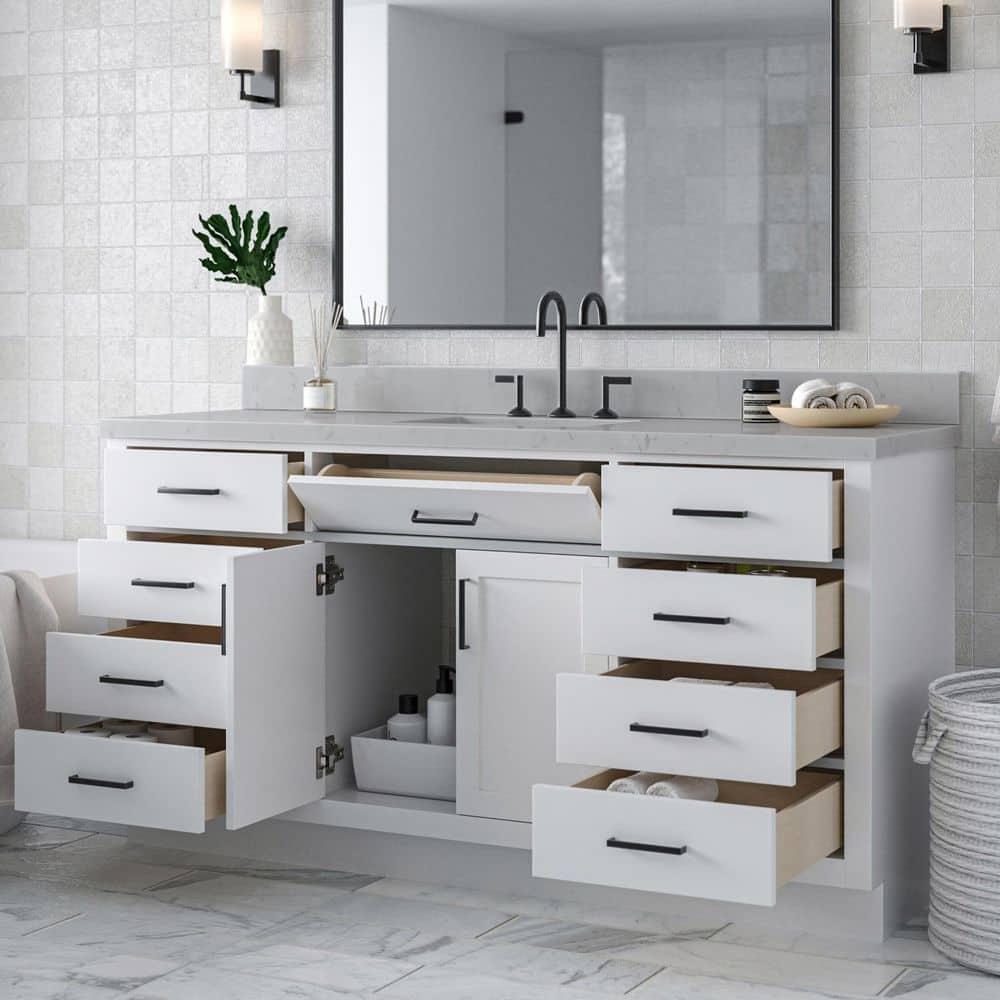 Tidworth 66.25'' Single Bathroom Vanity with Carrara Quartz Top