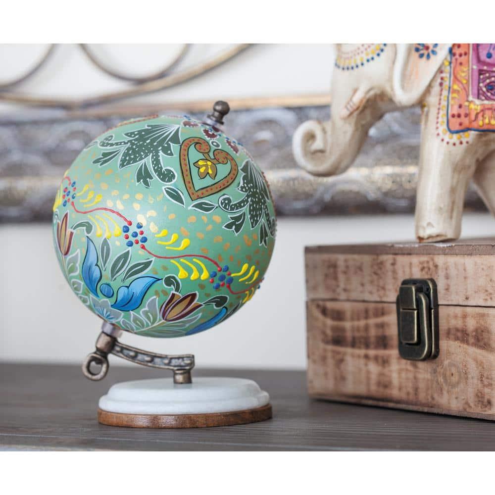 Decmode Modern 7 Inch Resin And Wood Decorative Lattice Globe, Multicolor