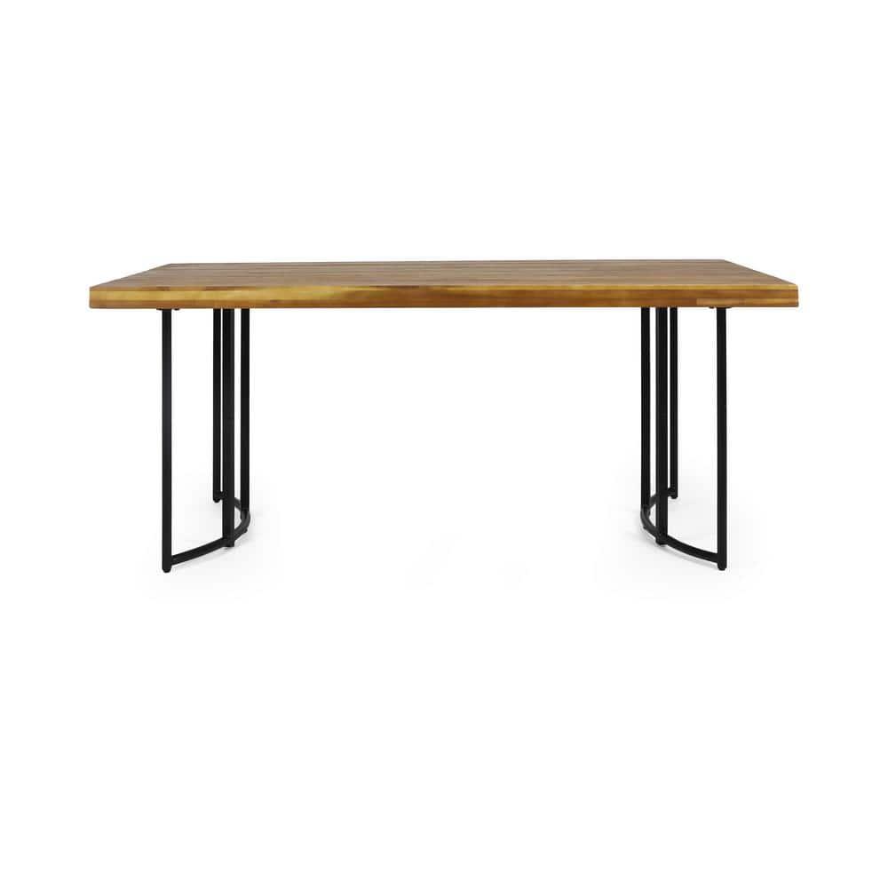 Noble House Noah 72" Modern Wood Top Patio Dining Table in Teak and Black