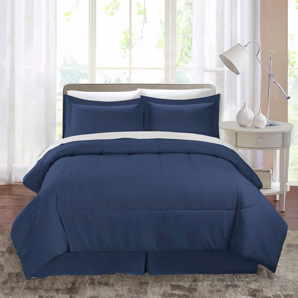 Swift Home | 8-Piece Ultra Soft Solid Bed-In-A-Bag Bedding Set Indigo Full