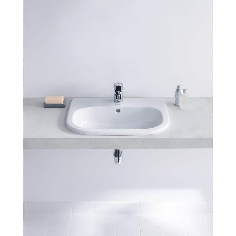 D-Code White Ceramic Rectangular Drop-In Bathroom Sink with Overflow