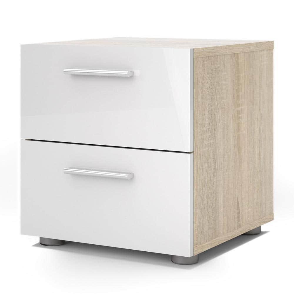 Tvilum, Austin 2 Drawer Nightstand, Oak Structure/White High Gloss