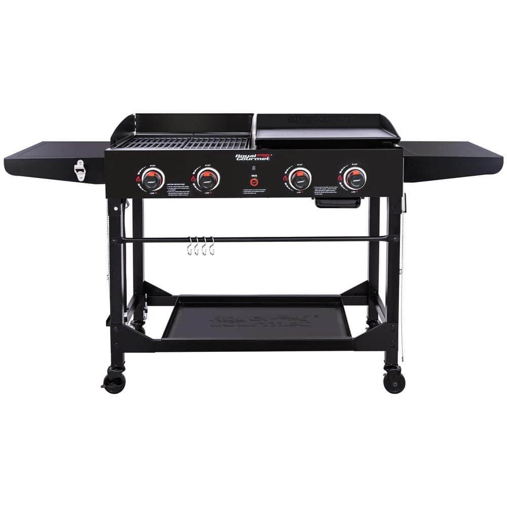 Royal Gourmet 4 - Burner Flat Top Liquid Propane 48000 BTU Gas Grill with Side Tables