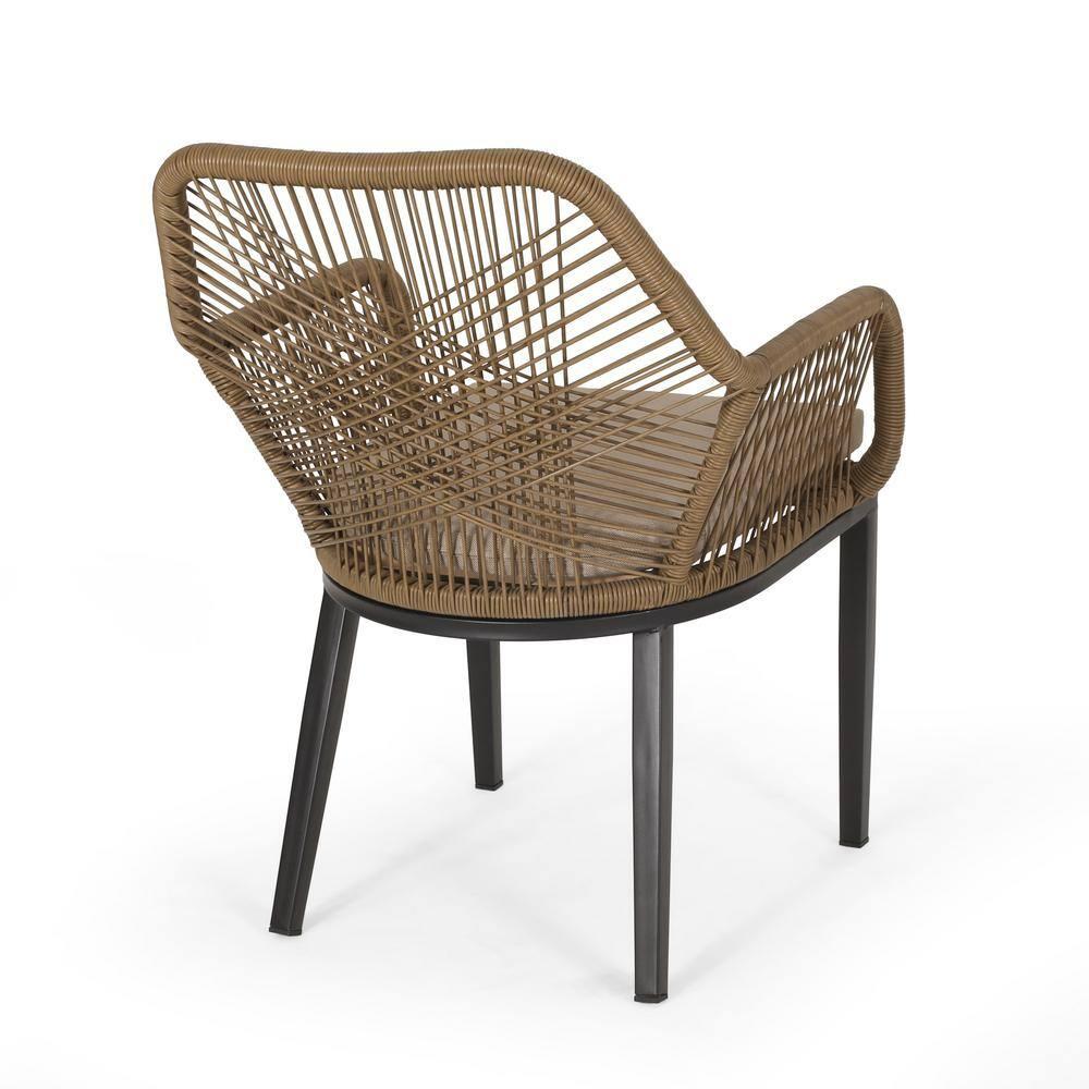 2pk Russel Outdoor Wicker Dining Chairs with Cushions Light Brown/Beige - Christopher Knight Home: Weather-Resistant Iron Frame