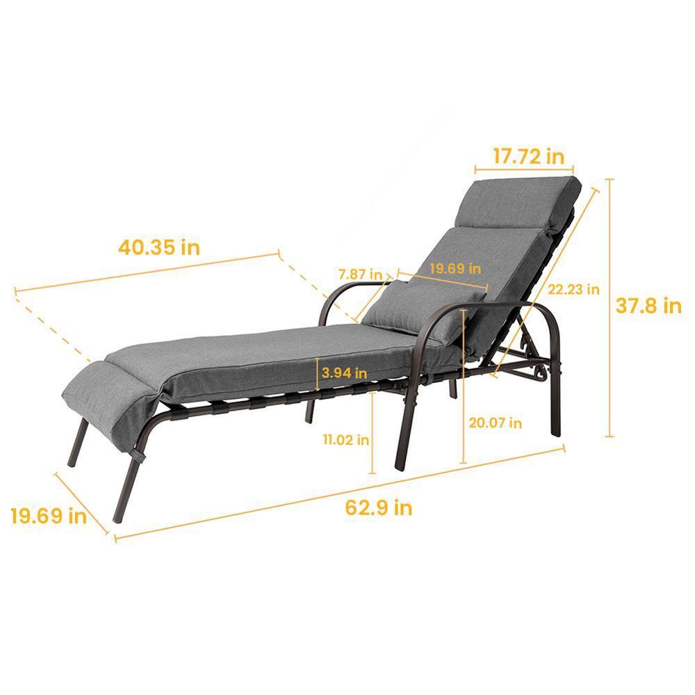 Crestlive Products Outdoor Recliner Adjustable Chaise Lounge Chair with Cushion & Pillow Dark Gray