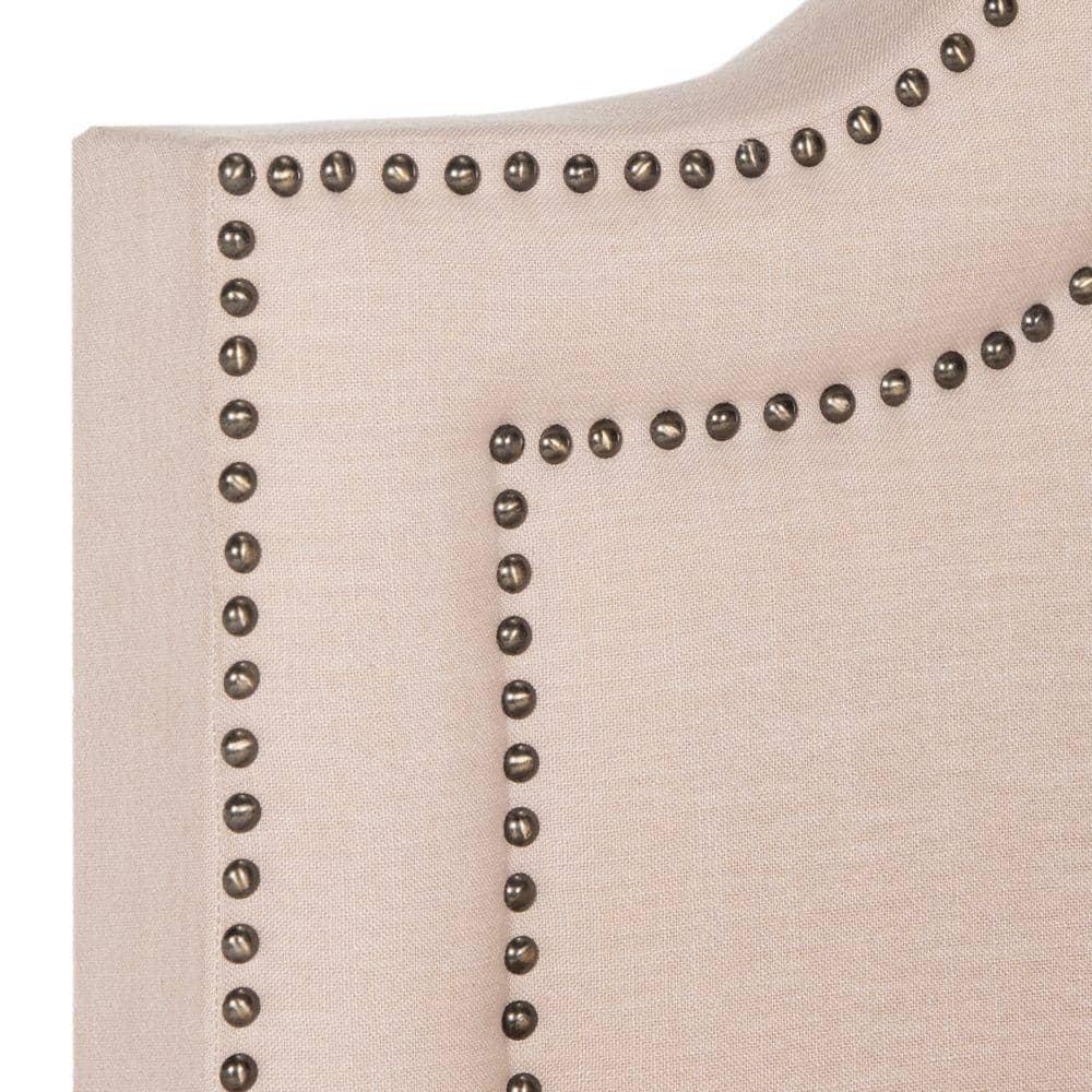SAFAVIEH Theron Modern Elegant Upholstered Bed Frame with Nail Heads, Full, Light Beige/Brass Nails