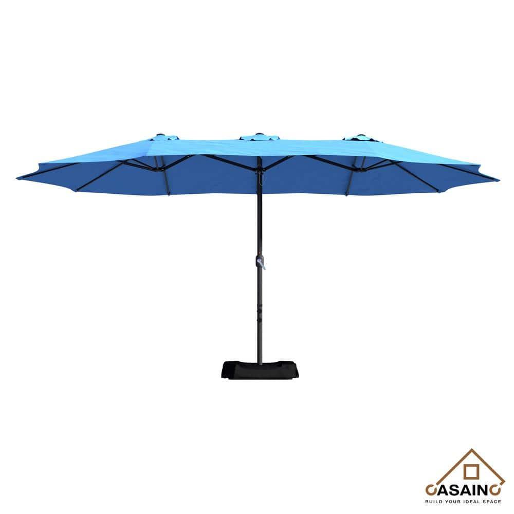 15ft Large Patio Umbrellas with Base Included, Outdoor Double-Sided Rectangle Market Umbrella with Crank Handle, for Pool Lawn Garden