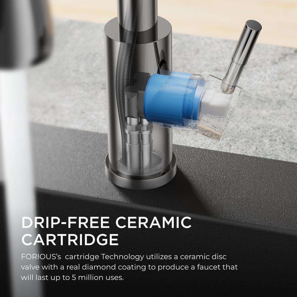 FORIOUS Kitchen Faucet with Pull Down Sprayer, Brushed Nickel, Bar High Arc Single Handle Traditional 3 Modes Stainless Steel Faucet for Kitchen Sink Farmhouse RV Laundry Camper