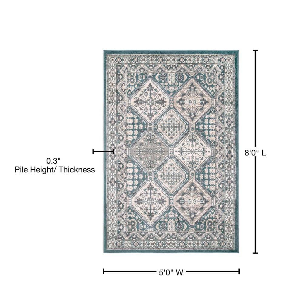 Nuloom 5x8 Becca  Tiled Indoor Area Rug, Blue, Faded Transitional Design, Stain Resistant, BedroomLiving Room, Kitchen,